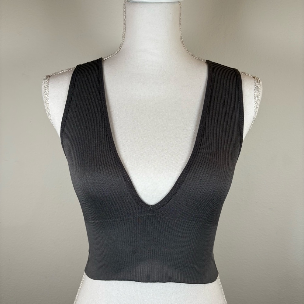 urban outfitters out from under gray deep v ribbed crop tank bralette top